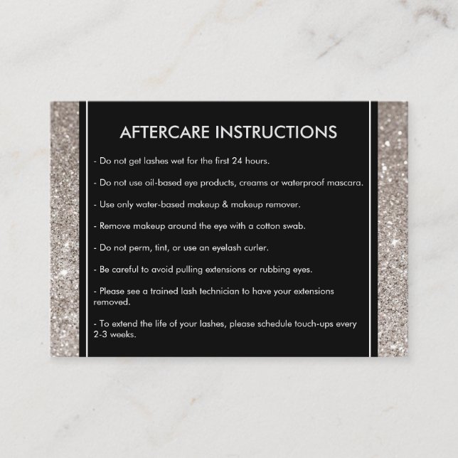 Eyelashes with Silver Glitter Salon Aftercare Card (Front)