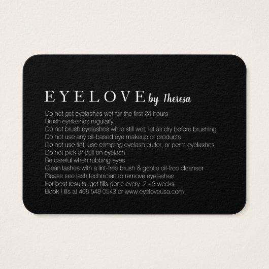 EYELOVE Lash After Care Card (Back)