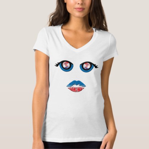 eyes and eyebrows with Croatia emblem and kiss T_Shirt