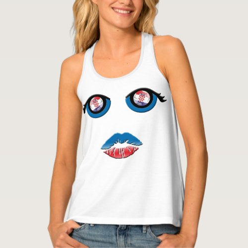 eyes and eyebrows with Croatia emblem and kiss Tank Top