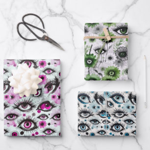 Eyes and Lashes Watercolor Florals Wrapping Paper Sheets