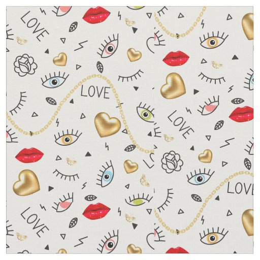 EYES AND LIPS AND HEARTS FABRIC