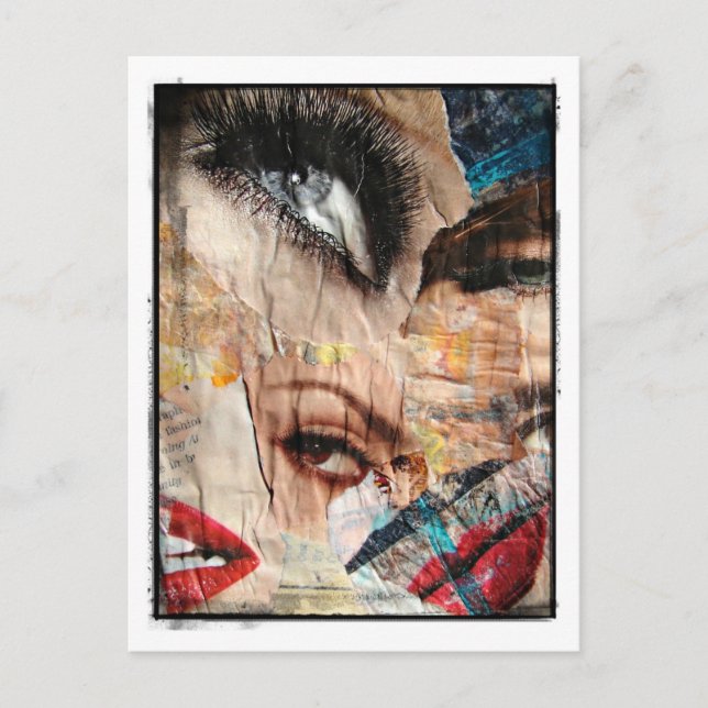 Eyes and Lips Collage Grunge Border Postcard (Front)