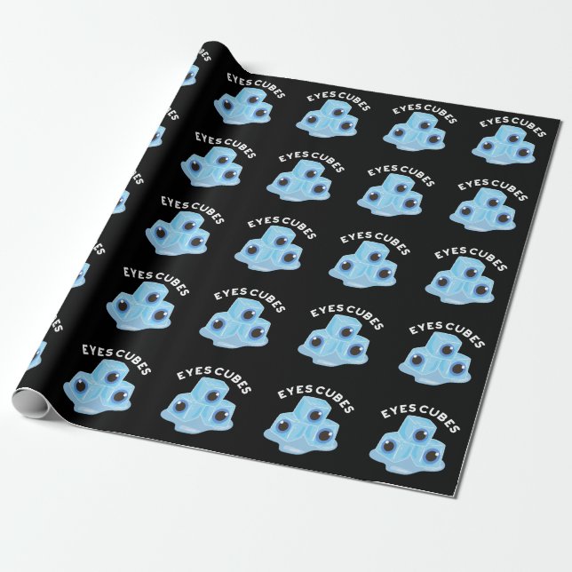 Eyes Cubes Funny Ice Pun Dark BG Wrapping Paper (Unrolled)