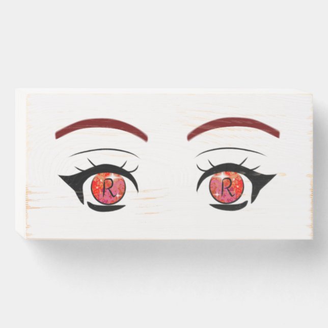 Eyes Girl Drawing letter R/Letra R Wooden Box Sign (Front Horizontal)