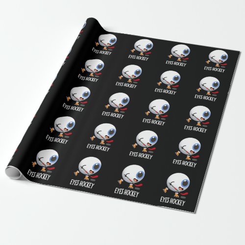 Eyes Hockey Funny Ice Hockey Sports Pun Dark BG Wrapping Paper