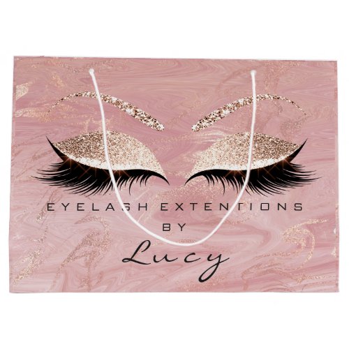 Eyes Lashes Makeup Bridal Name Glitter Pink Marble Large Gift Bag