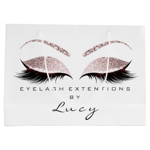 Eyes Lashes Makeup Bridal Name Glitter Pink White Large Gift Bag