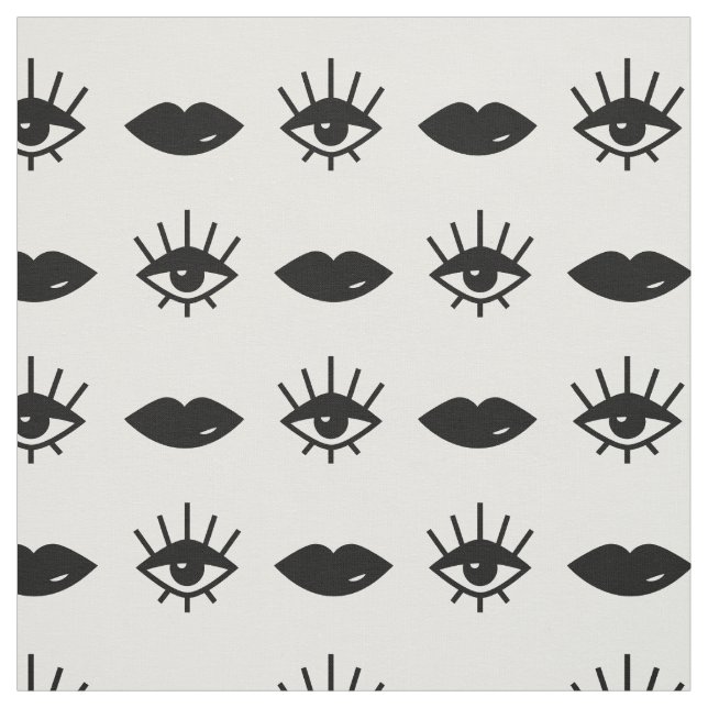 Eyes & Lips Black and White Pattern Fabric (Swatch)