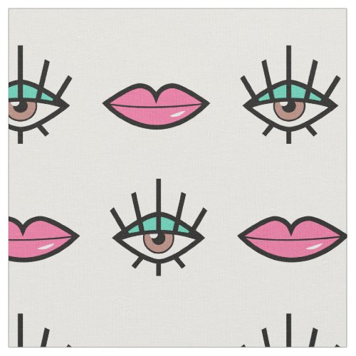 Eyes  Lips Kitschy Pattern Fabric