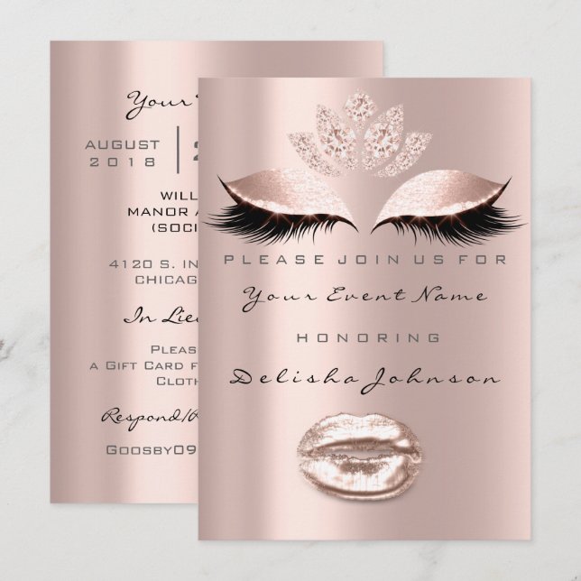 Eyes Lips Sweet 16th Drips Glitter Bridal Makeup Invitation (Front/Back)