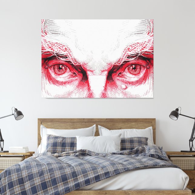 Eyes of Ancient Evil – Red Warning Canvas Print (Insitu(Bedroom))