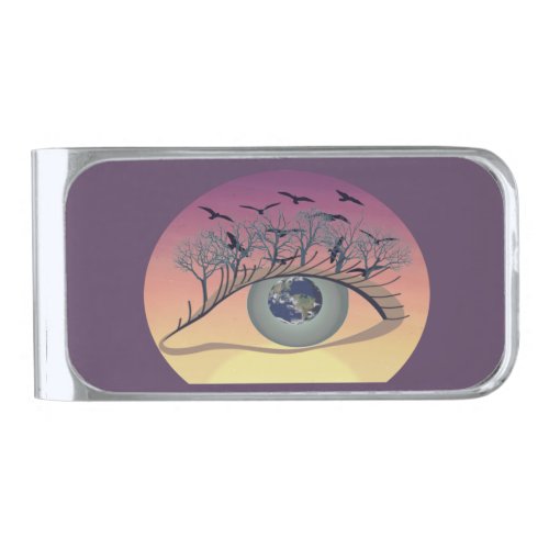 Eyes on the world earth and environment _ climate silver finish money clip