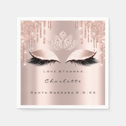 Eyes Rose Gold Glitter Drips Spark Diamond Lotus Napkins