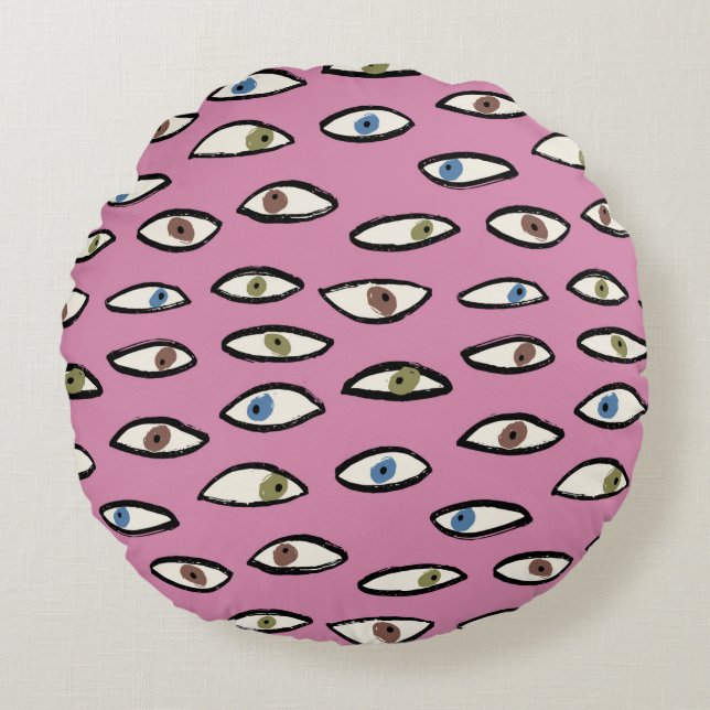Eyes seamless pattern,background with hand drawn e round pillow (Front)