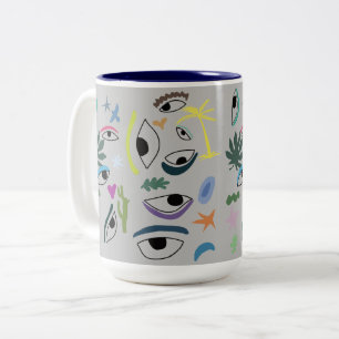 Eyes Stars Plants Modern Minimal Art  Two-Tone Coffee Mug