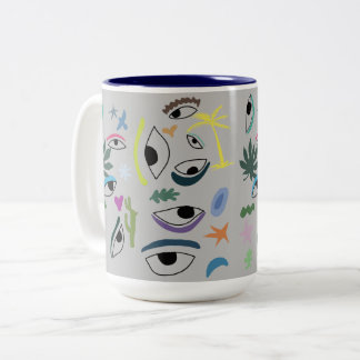 Eyes Stars Plants Modern Minimal Art  Two-Tone Coffee Mug