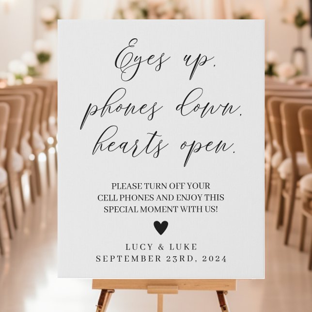 Eyes up Phones down Hearts open Unplugged Wedding Faux Canvas Print (Eyes up phones down hearts open wedding ceremony sign)
