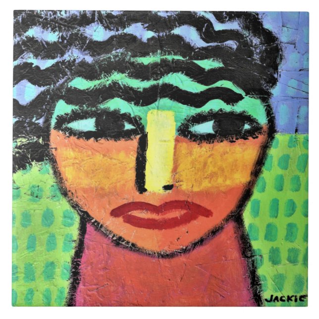 Eyes Wide Open Abstract Painting on OSB Board Ceramic Tile (Front)