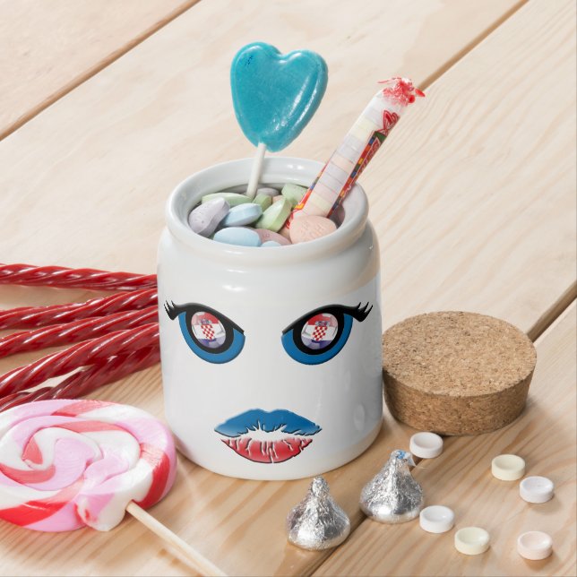 Eyes with Croatia emblem and kissing mouth Candy Jar (In Situ)