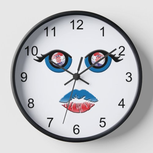 Eyes with Croatia emblem and kissing mouth Clock
