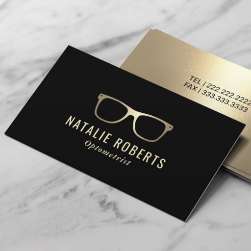 Customizable Eyewear Eye Glasses Optometrist Modern Black Gold Business Card