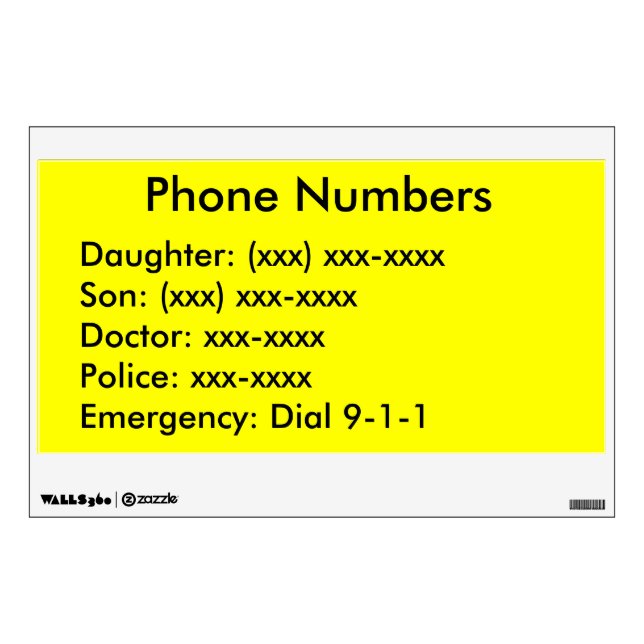 EZ-C Bright Yellow Phone List Wall Decal (Front)