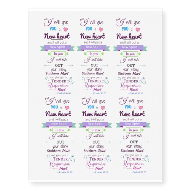 Ezekiel 36:26 Memory Verse Temporary Tattoos (Front)