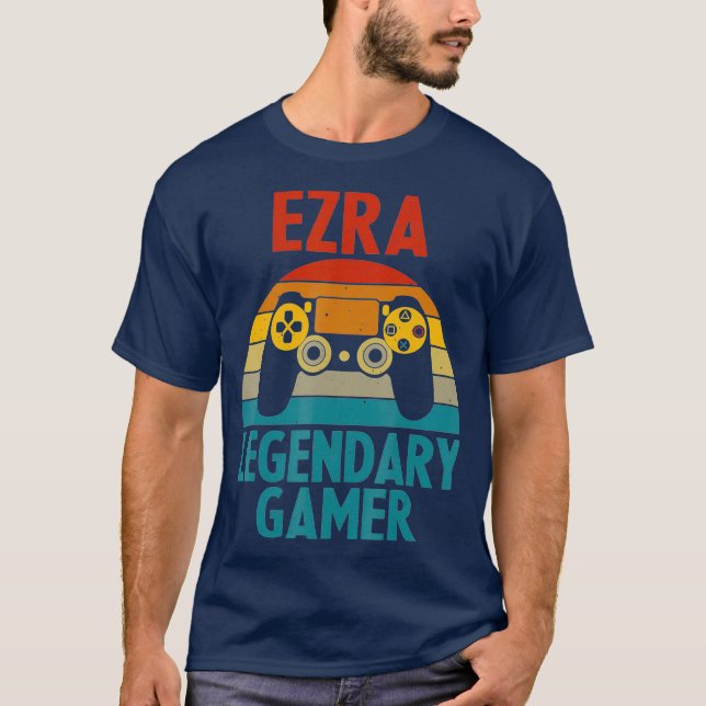 EZRA Gift Name Personalized Funny Gaming Geek T-Shirt (Front)