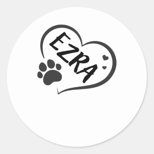 Ezra Name In A Heart With A Paw  Classic Round Sticker