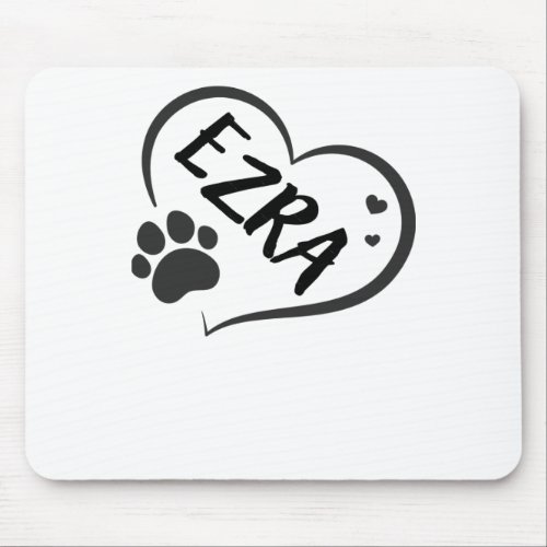 Ezra Name In A Heart With A Paw  Mouse Pad