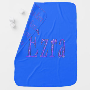 Ezra, Name, Logo, Baby Boys Blue Baby Blanket. Blanket