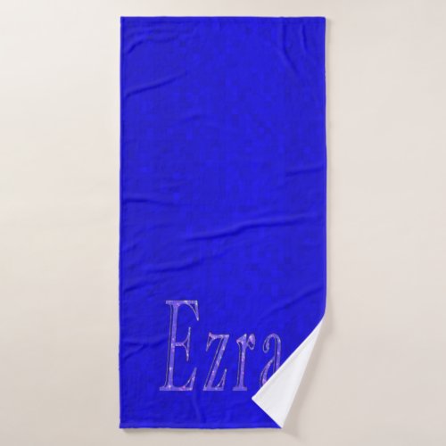 Ezra Name Logo On Blue Mosaic Bath Towel