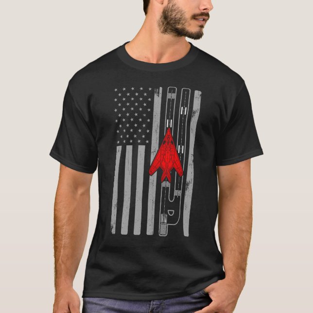 F117 Stealth Nighthawk American Flag Runway F117 T-Shirt (Front)