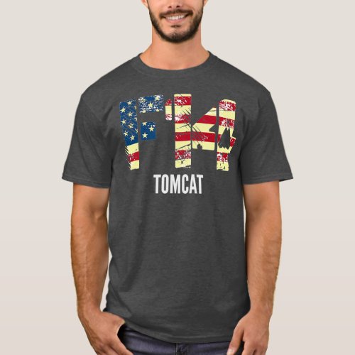 F14 Tomcat Fighter Jet  Distressed American Flag T_Shirt