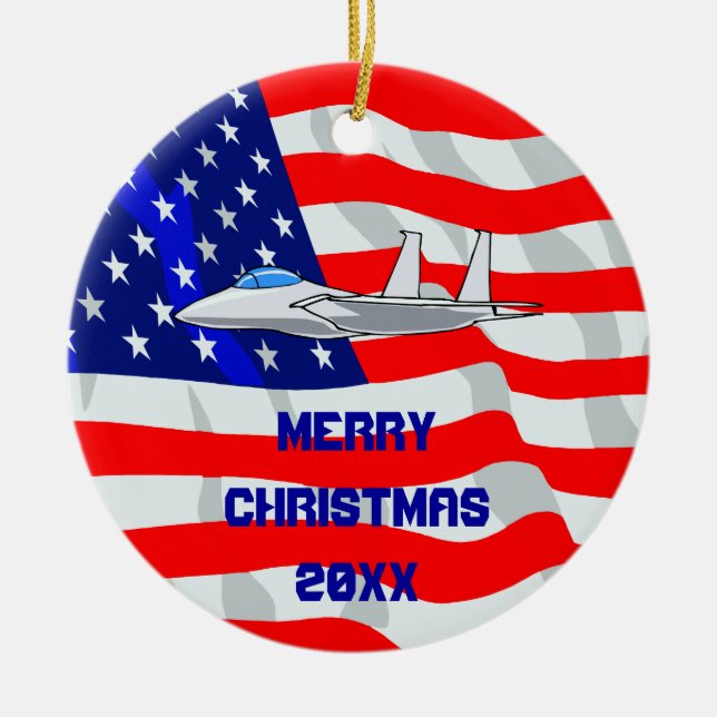 F15 Eagle Fighter Jet Flying Ceramic Ornament (Front)