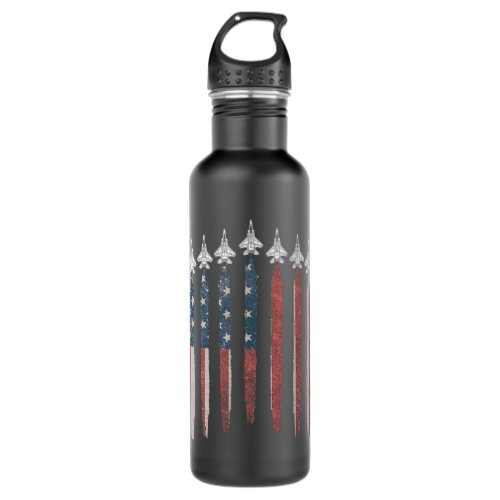F15 Eagle Fighter Jet USA Flag Airplane F15 4th Of Stainless Steel Water Bottle