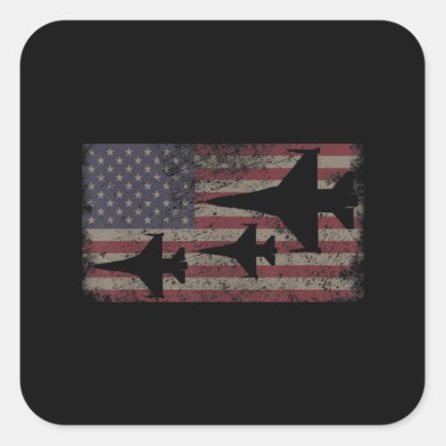 F16 Fighter Jet Plane USA Flag Patriot Square Sticker