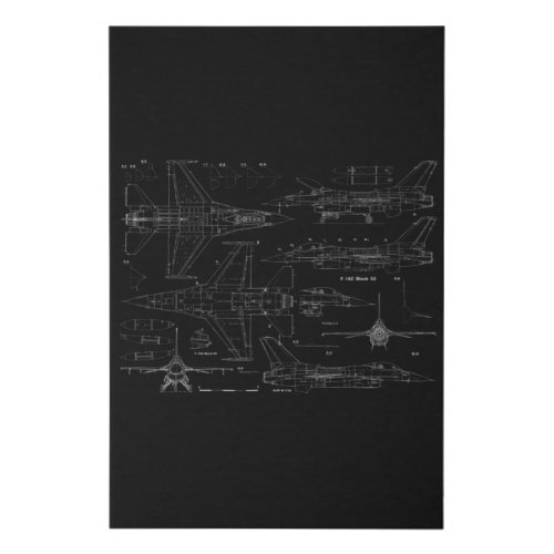 F16 Jet Aircraft Fighter Jet Blueprint Design Faux Canvas Print