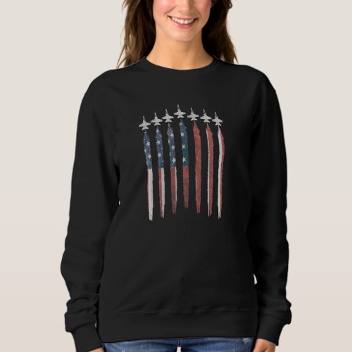 F18 Hornet Fighter Jet Usa Flag Airplane F 18 4th  Sweatshirt