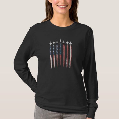 F18 Hornet Fighter Jet Usa Flag Airplane F 18 4th  T_Shirt