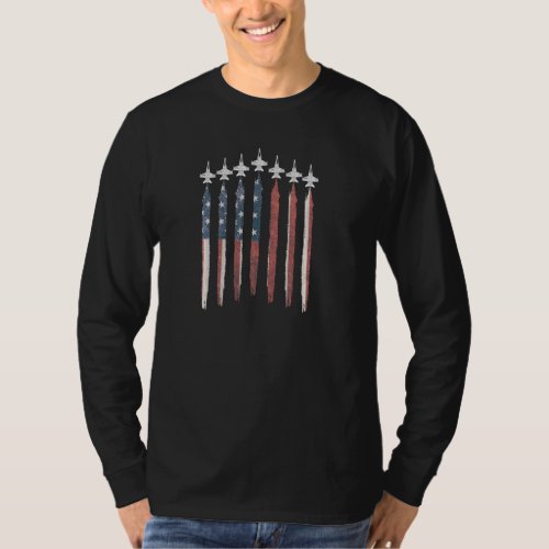 F18 Hornet Fighter Jet Usa Flag Airplane F 18 4th  T_Shirt