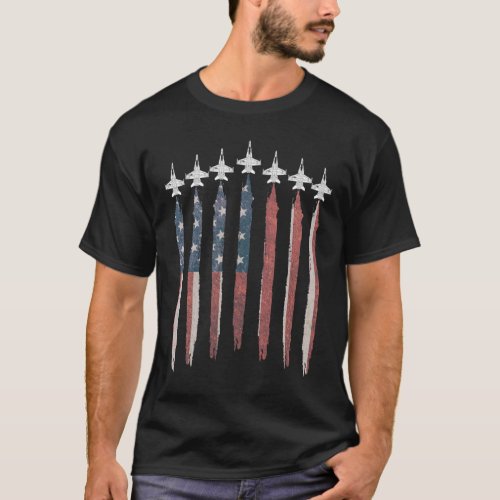 F18 Hornet Fighter Jet USA Flag F_18 4th Of July T_Shirt