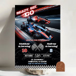 F1 Two Race Car Joint Birthday Invitation<br><div class="desc">F1 Two Race Car Joint Birthday,  Fast Racing Car Double Birthday,  Start Your Engine Cars Sibling Birthday Party,  Formula One Birthday</div>
