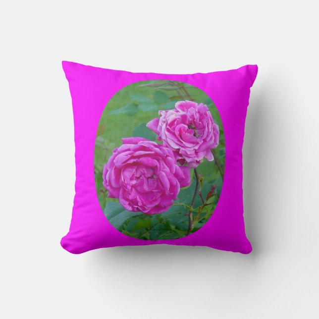 F38 Pink Garden Roses Throw Pillow (Front)