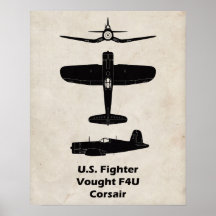 F4U Corsair WWII Airplane Poster - Gift for Pilots