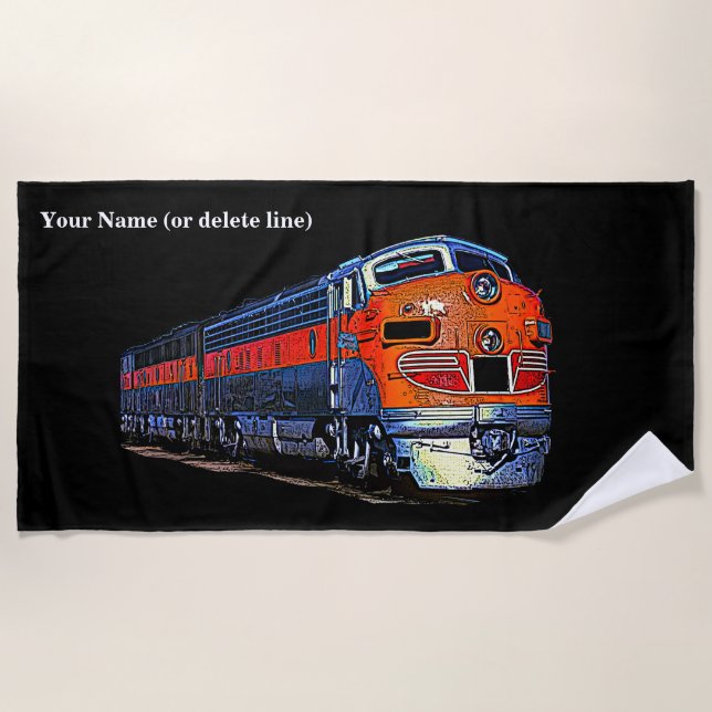 F7 Orange Diesel Locomotive - Add Name Beach Towel (Front)