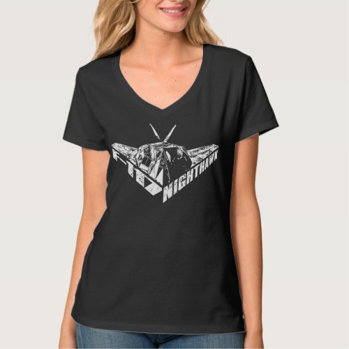 F_117 Nighthawk Womens Hanes Nano V_Neck T_Shirt