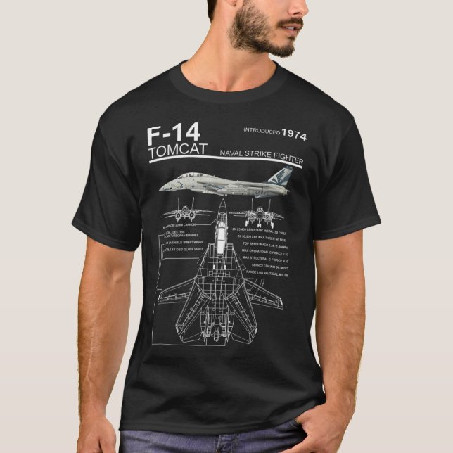 F-14 Tomcat Navy Fighter Jet Diagram Graphic T-Shi T-Shirt (Front)