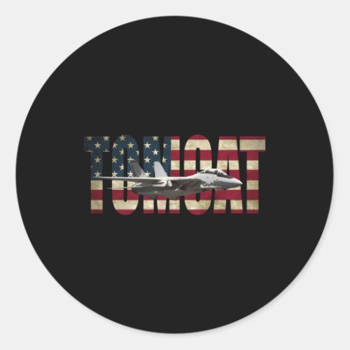 F_14 Tomcat Us American Flag Classic Round Sticker